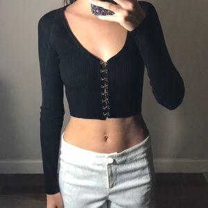 Black Long Sleeve Crop Top